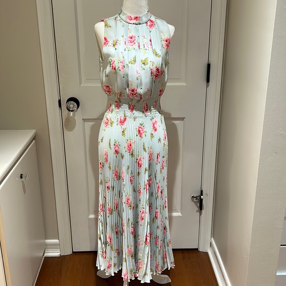 Prada Dresses & Skirts - Prada Light Blue Floral Midi Dress with Pink Roses